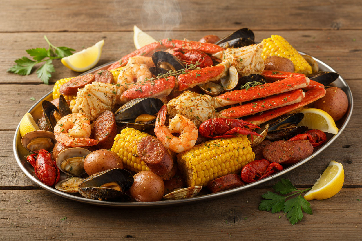 Mixed Seafood Boil in a Tray